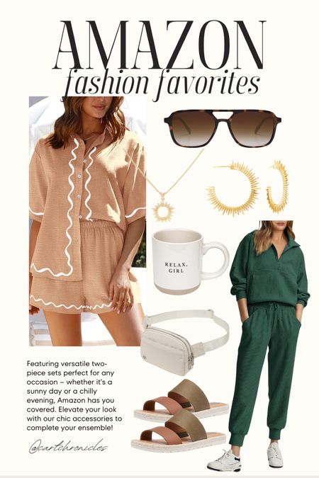 Amazon fashion favorites - two piece matching longs set paired with gold accessories for an easy on the go look! 

#LTKfindsunder50 #LTKSeasonal #LTKstyletip