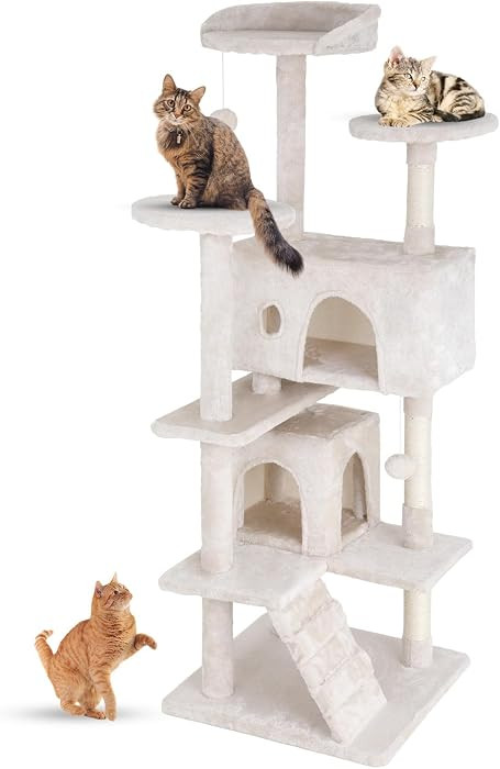 FDW | 54" Cat Tree Tower | Beige | Multi-Level Indoor Activity Center with Sisal Scratching Posts... | Amazon (US)