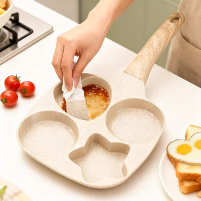 Egg Frying Pan, 4-Cup Non-Stick Breakfast Pan With Heat-Resistant Handle, Beige | Wayfair North America