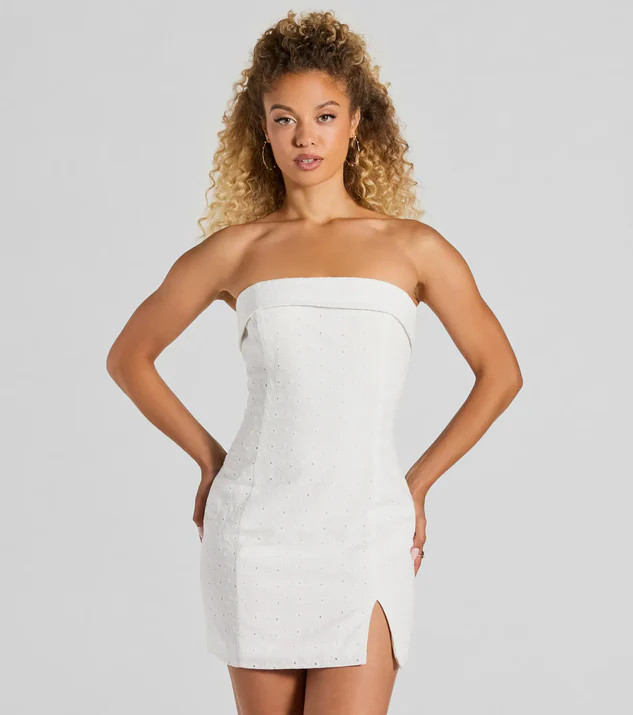 Blissfully Cute Strapless Slit Eyelet Mini Dress | Windsor Stores