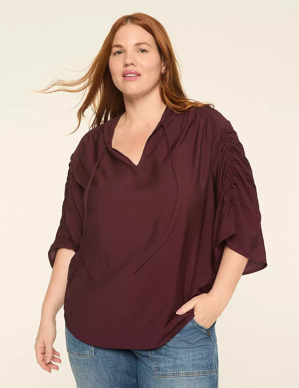 Relaxed 3/4-Sleeve Notch-Neck Popover | Lane Bryant (US)