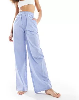 Luna oversized cotton wide leg stripe pyjama bottoms in blue | ASOS | ASOS (Global)