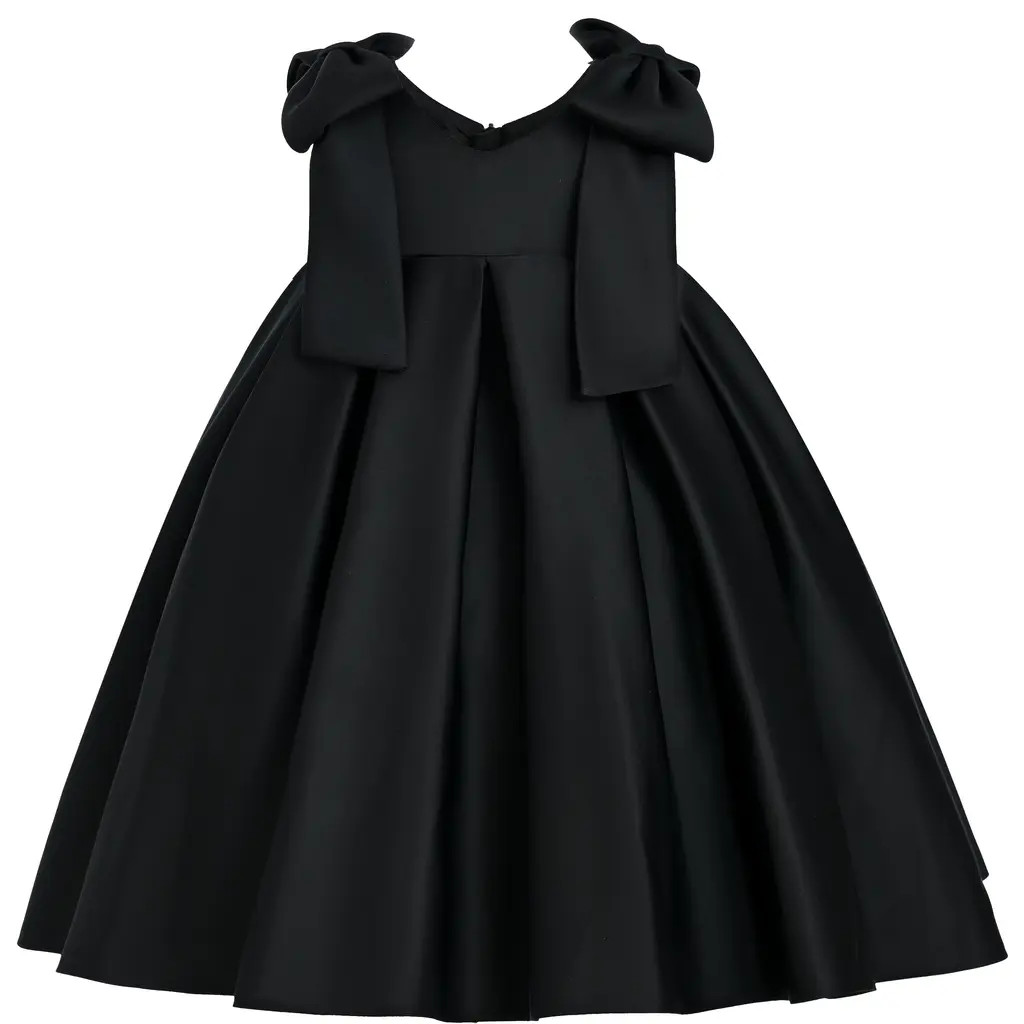 Tulleen Palermo Satin Bow Pleated Dress in Black at Nordstrom, Size 5 | Nordstrom