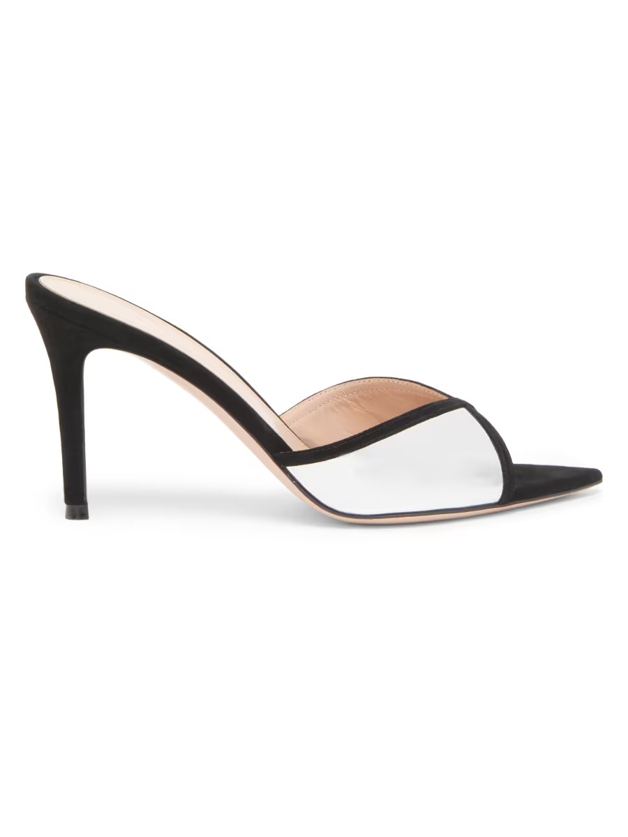 Mirrored 85MM Leather & Suede Stiletto Mules | Saks Fifth Avenue