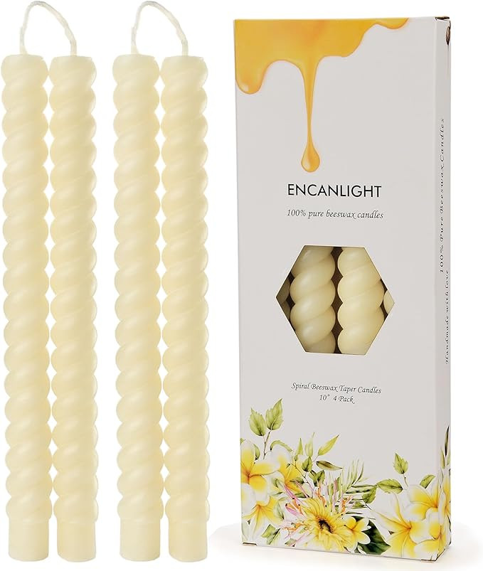 Pure Beeswax Twisted Candles, 10" Spiral Bees Wax Candle Sticks 4 Pack, 9 Hours Long Burning, Dri... | Amazon (US)
