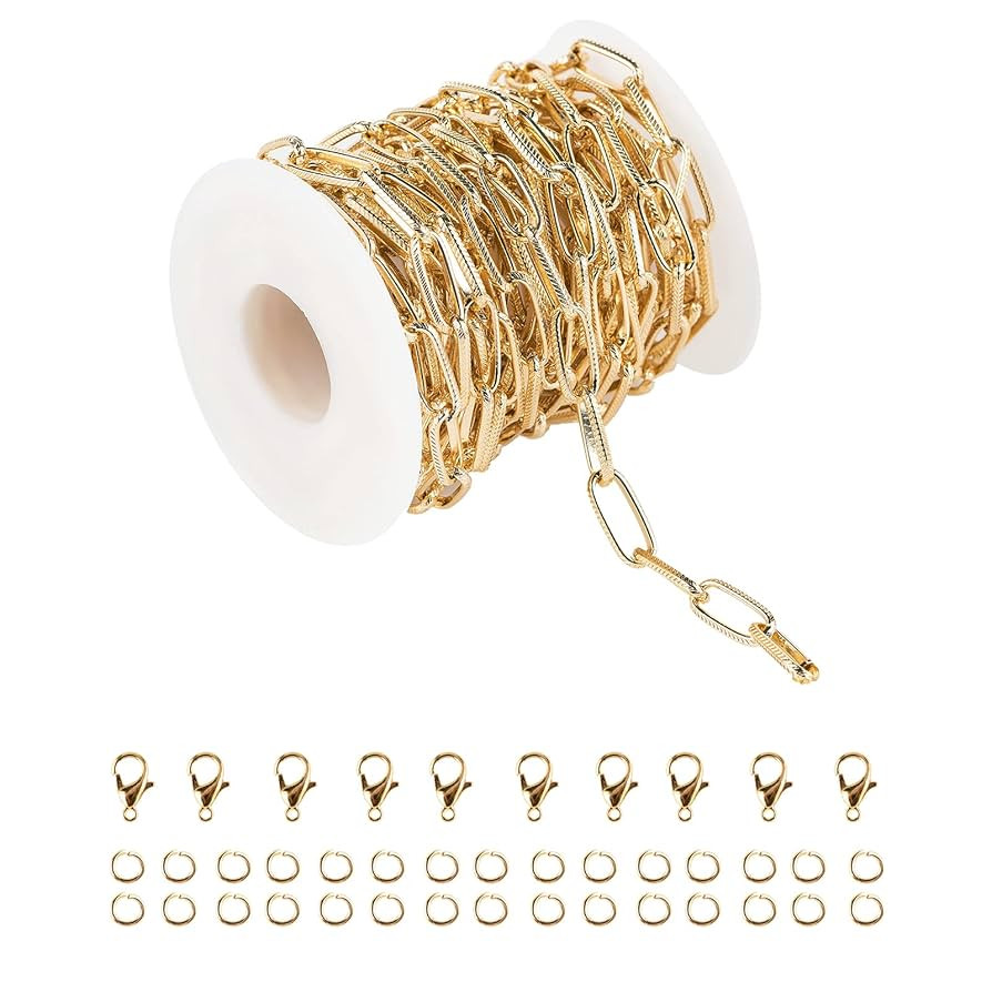 16.4 Feet Aluminum Oval Light Gold Chains for Jewelry Making Unwelded Textured Paperclip Link Cab... | Amazon (US)