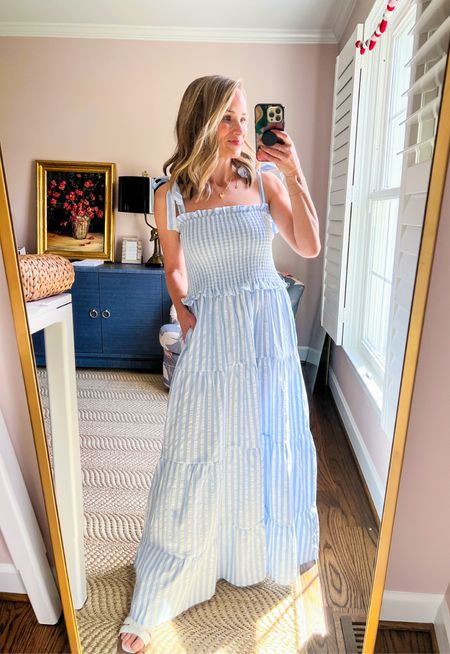 Blue and white stripe maxi dress from Amazon in a size small. Fits TTS! 

#LTKSeasonal #LTKstyletip #LTKunder50