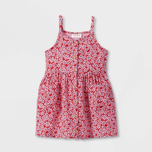 Toddler Girls' Floral Button-Front Tank Top Dress - Cat & Jack™ Red | Target