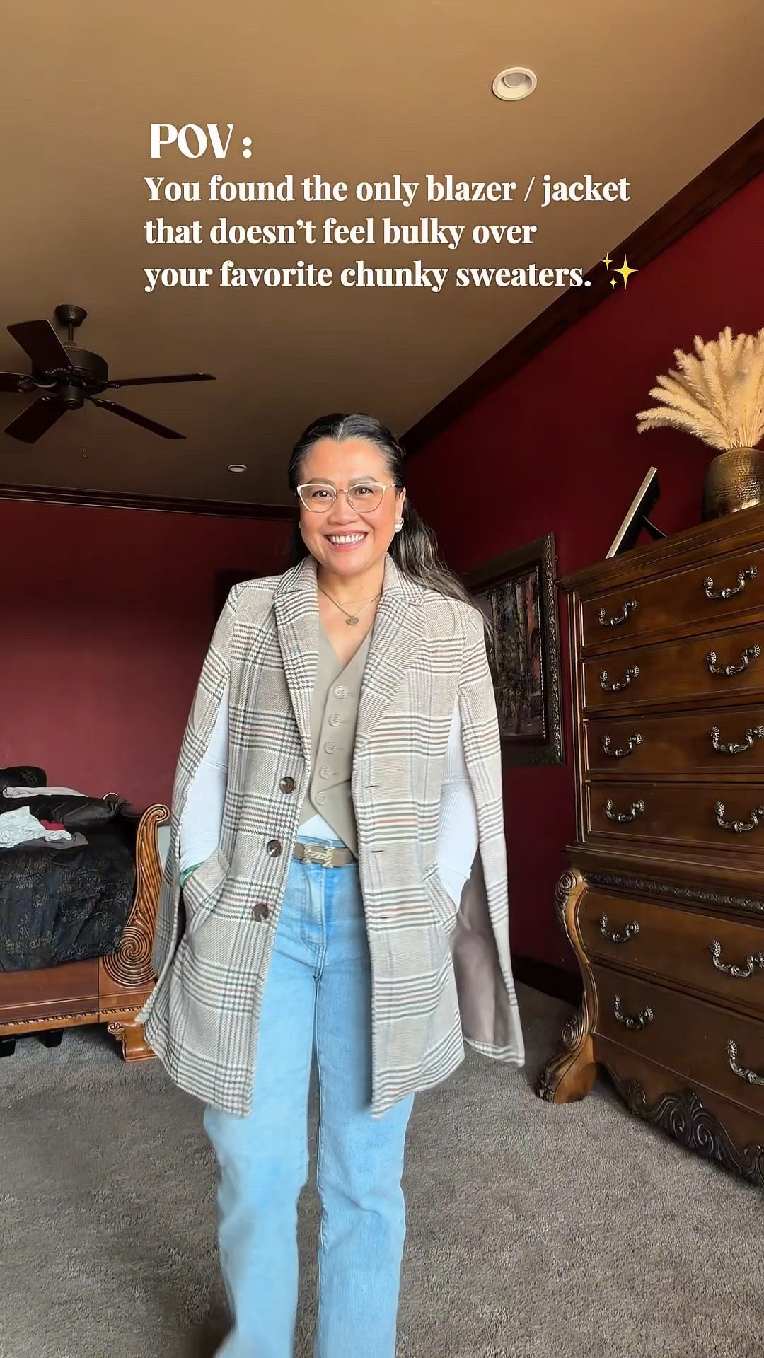 If you’re tired of stuffing your sleeves into tight blazer arms, this cape jacket is your new best friend. It’s chic, breathable, and gives you all the movement you need while looking completely polished.