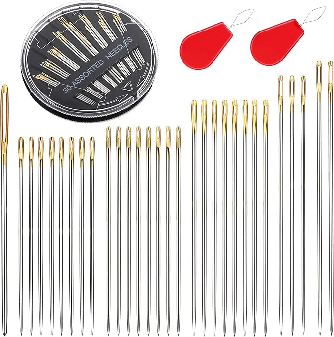 Ftyiwu 30 Pack Hand Sewing Needles, Assorted Embroidery Needles Kit, 6 Sizes Large Eye Sewing Nee... | Amazon (US)