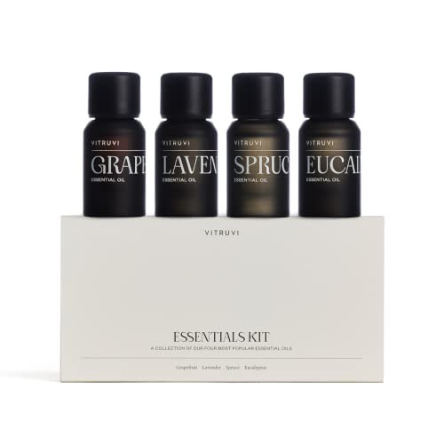 Vitruvi Essentials Kit, Essential Oil Starter Kit, 100% Pure Lavender, Eucalyptus, Grapefruit, Spruce, Essential Oil Set | Essential Oils for Diffusers Aromatherapy 4X 10ml (0.3 fl.oz), 4 Count | Amazon (US)