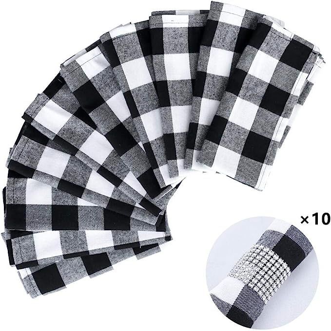 GFCC Plaid Dinner Cloth Napkins - 20x20inch 10PCS Washable Cotton Buffalo Check Napkins Black and... | Amazon (US)