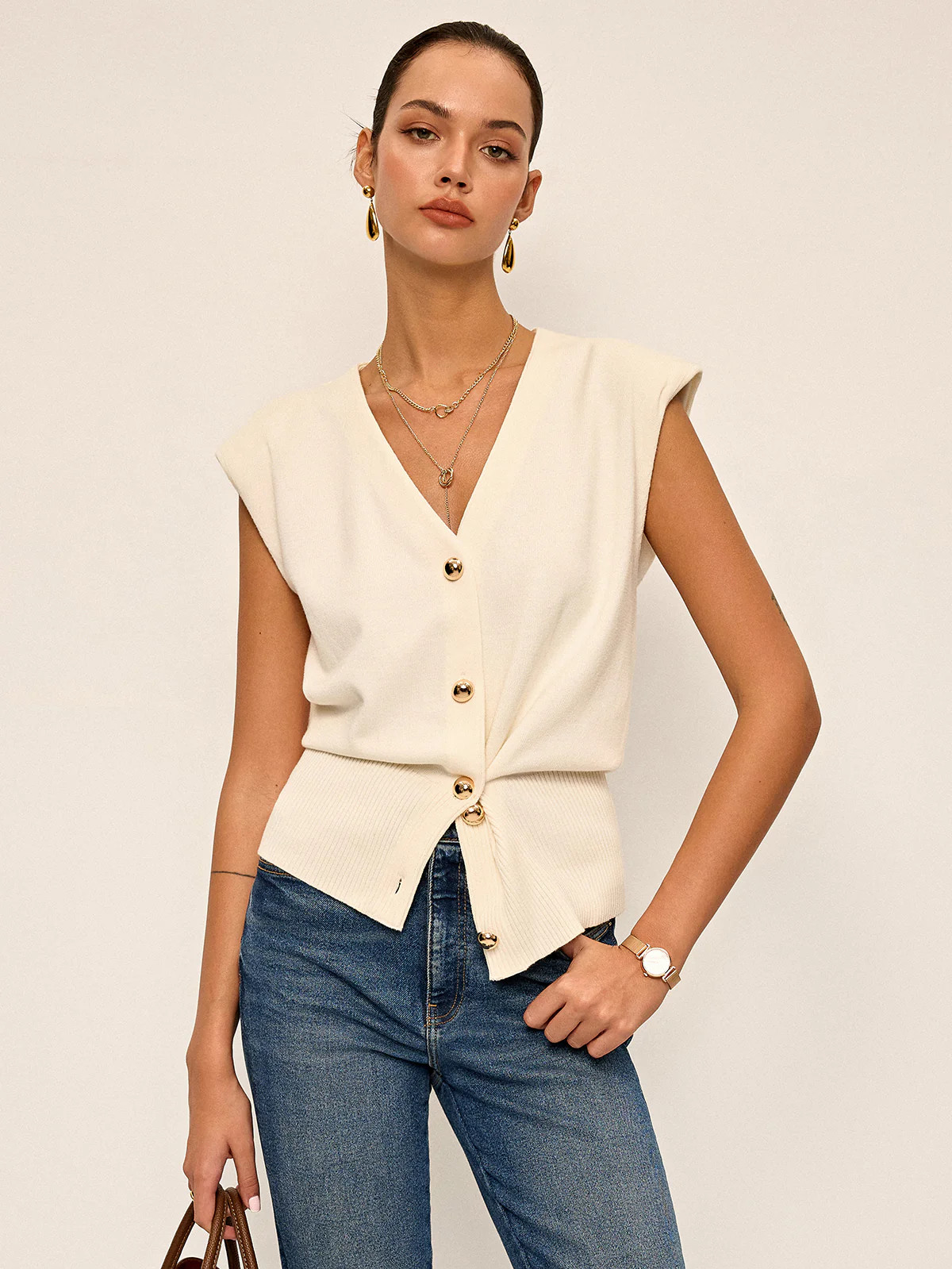 Asymmetric Two-Way Wear Knit Vest | Commense