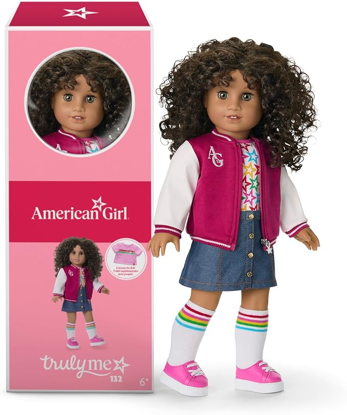 American Girl, Truly Me 18-inch Doll #132 with Hazel Eyes, Curly Dark-Brown Hair, Tan Skin, for A... | Amazon (US)