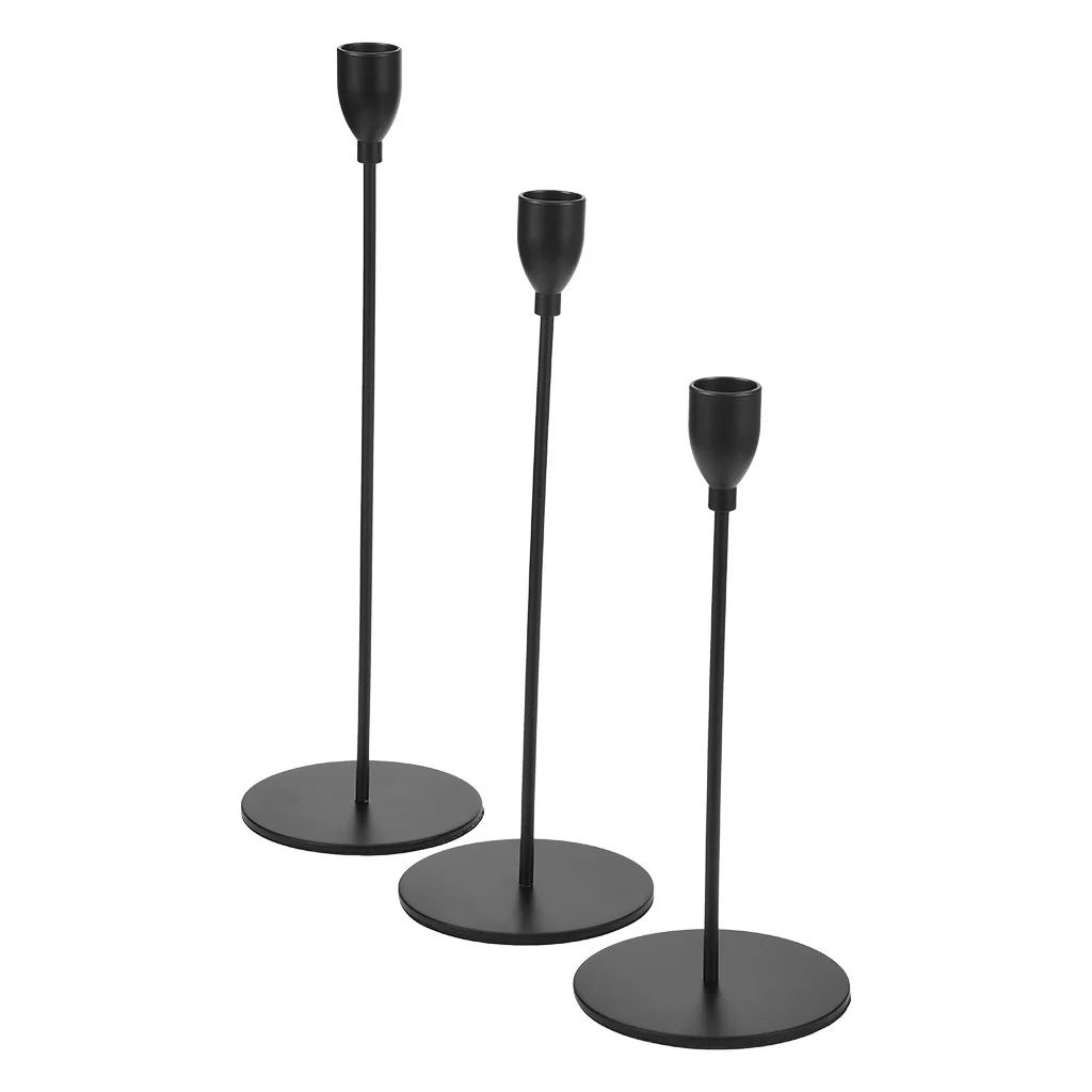 Nomeni Set Of 3 Black Metal Candle Holders For Taper Candles, Decorative Candlestick Black | Walmart (US)