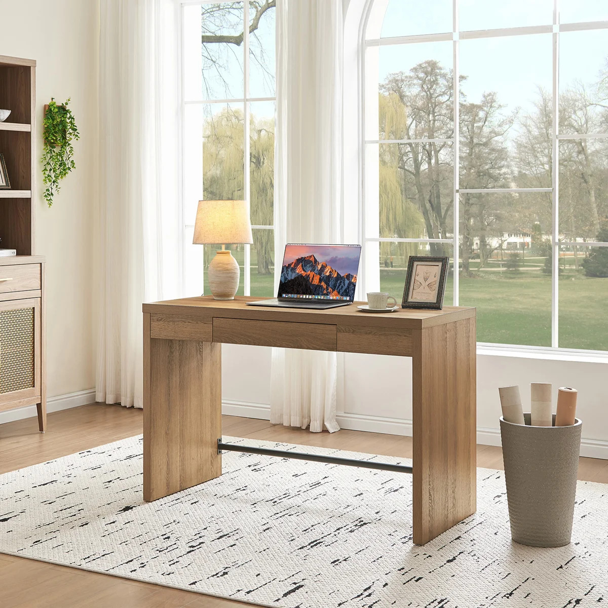 Boho Minimalist Wood Desk With Hidden Drawer | Wayfair North America