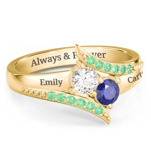 Flared Bypass Ring with Round Gemstones and Accents | Jewlr