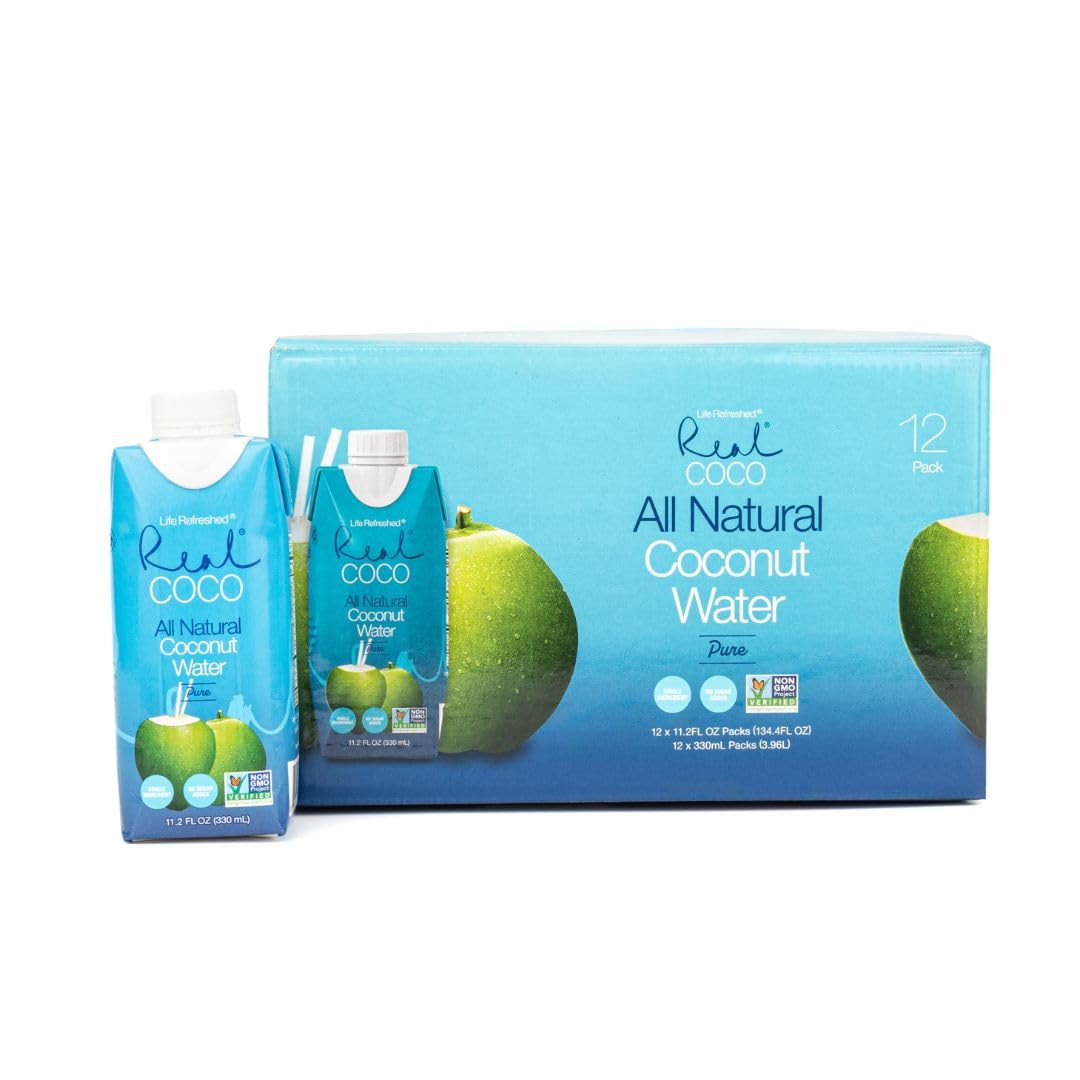 Real Coco All Natural Pure Coconut Water (12-Pack 330mL), Single Ingredient, No Added Sugar, Plan... | Amazon (US)
