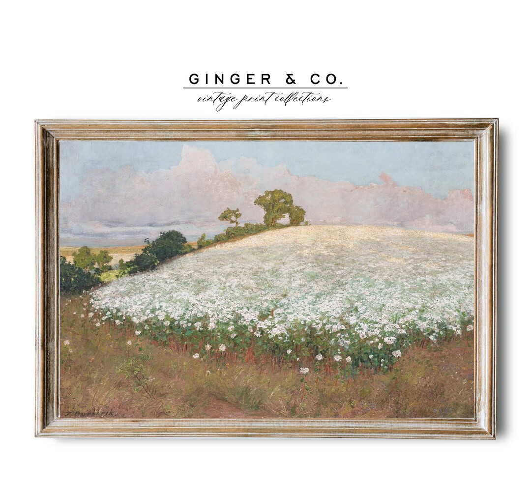 Field of Blooming Flowers -- French Country Cottage Wall Art, Vintage Oil Painting, Spring Landsc... | Etsy (US)