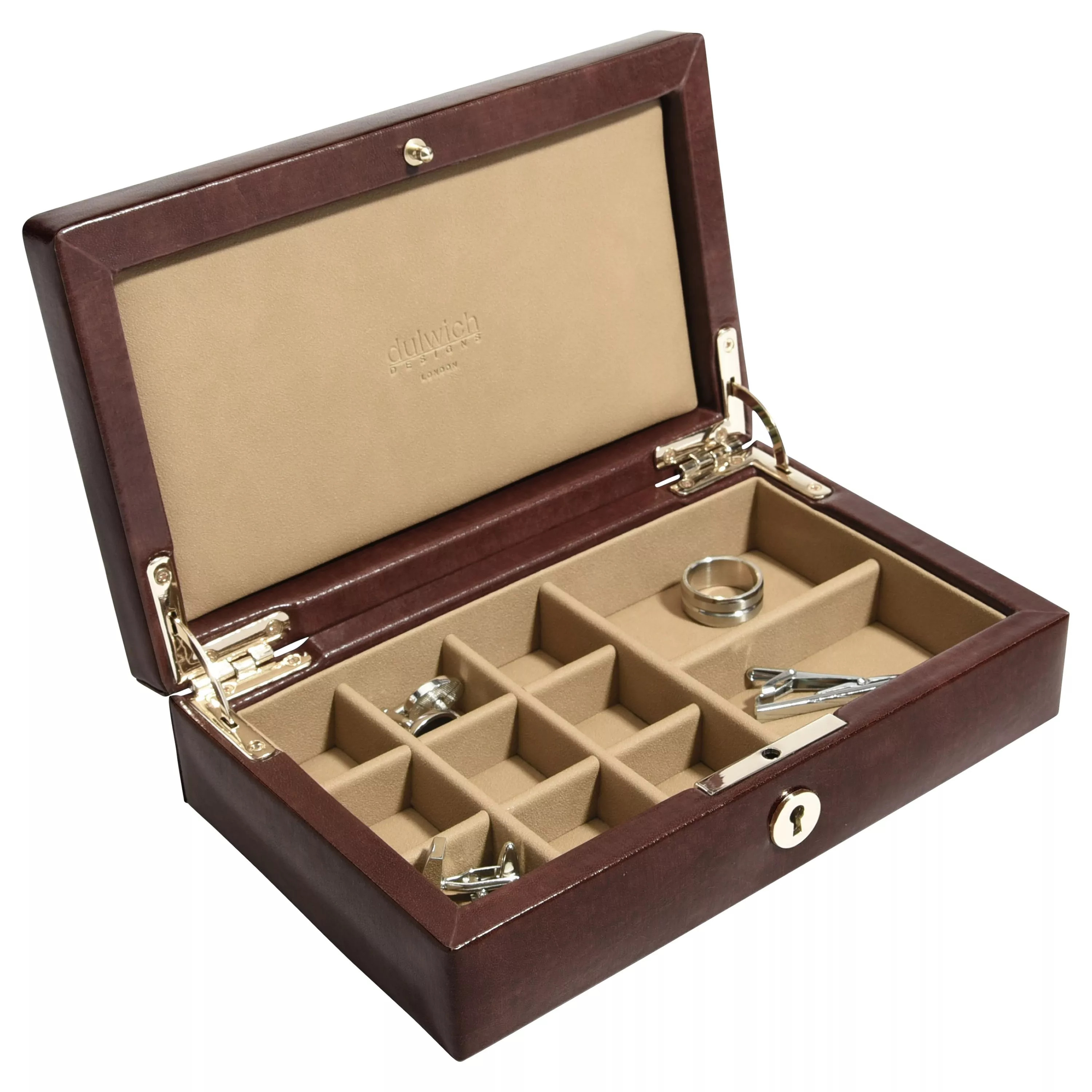 Dulwich Designs Leather Windsor Cufflinks Box, Brown | John Lewis (UK)