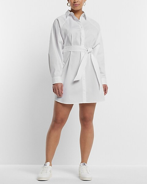 Cotton-Blend Boyfriend Poplin Portofino Shirt Dress | Express