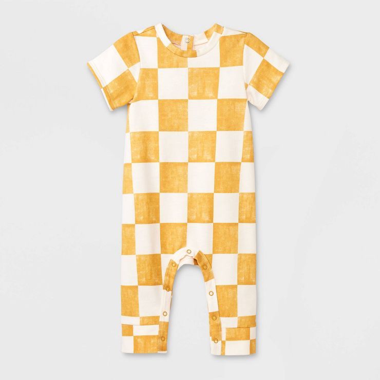 Grayson Mini Baby Girls' Checkered French Terry Jumpsuit - Mustard Yellow | Target