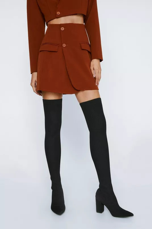 Stretch Knit Over The Knee Block Heel Boots | Nasty Gal (US)