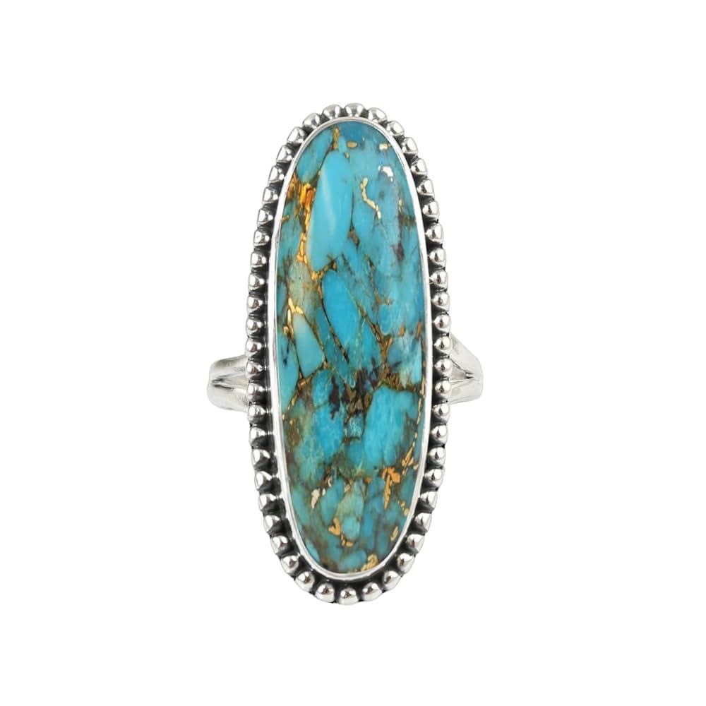 Blue Copper Turquoise Gemstone Ring 925 Sterling Silver Handmade Wedding Gift Ring For Women, Gir... | Amazon (US)