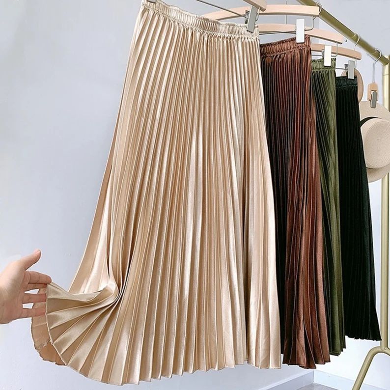Luxury Pleated Maxi Skirt Women High Waist Skirt Korean - Etsy UK | Etsy (UK)