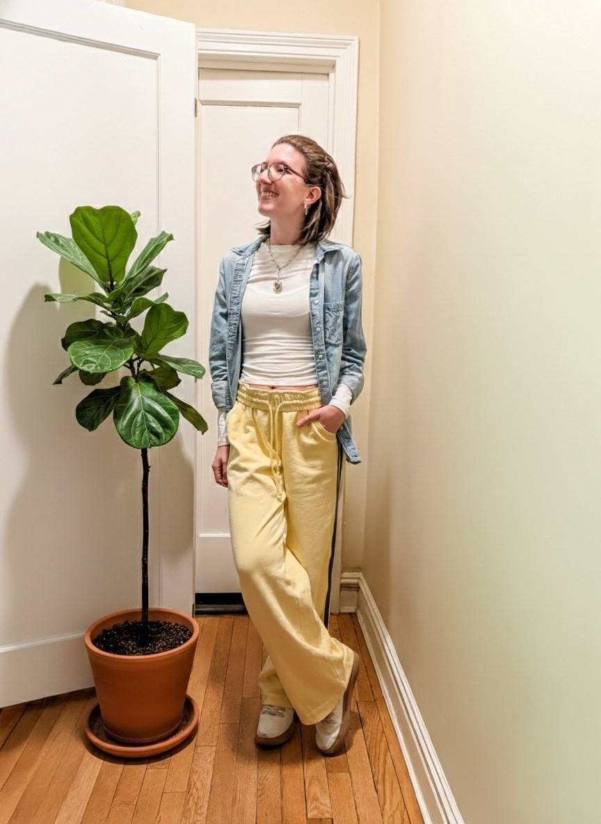 Chambray: TTS
Long sleeve tee: TTS
Side stripe sweatpants: TTS, so comfy. Don’t throw in the dryer 
Allbirds sneakers: TTS. Use code LIZLOVES for a discount. #allbirdspartner @allbirds