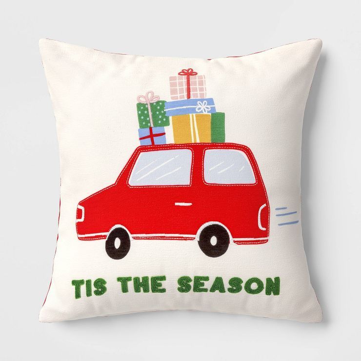 'Tis The Season' Car Square Christmas Throw Pillow Ivory - Wondershop™ | Target