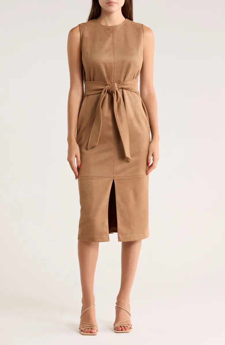 Calvin Klein Belted Faux Suede Midi Sheath Dress | Nordstromrack | Nordstrom Rack