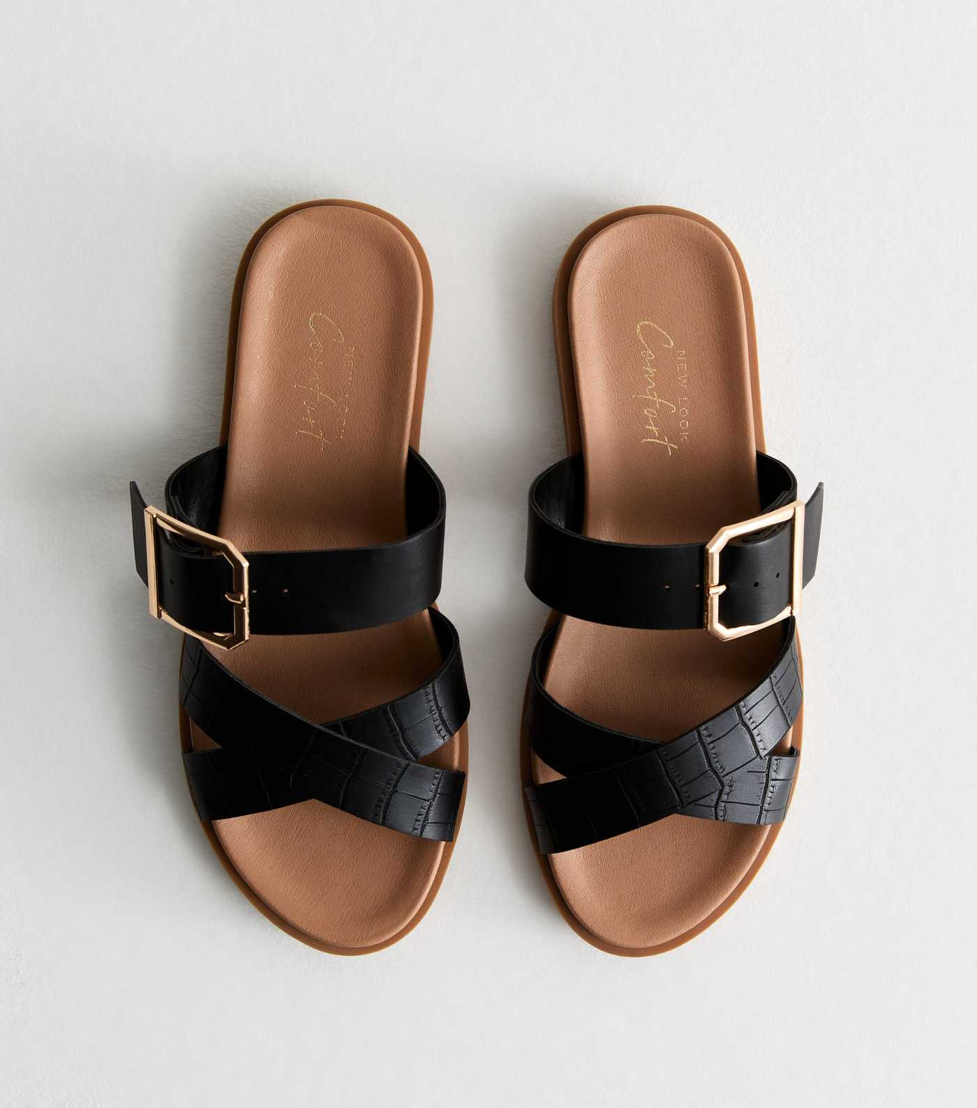 Black Leather-Look Cross Strap Sandals  | New Look | New Look (UK)