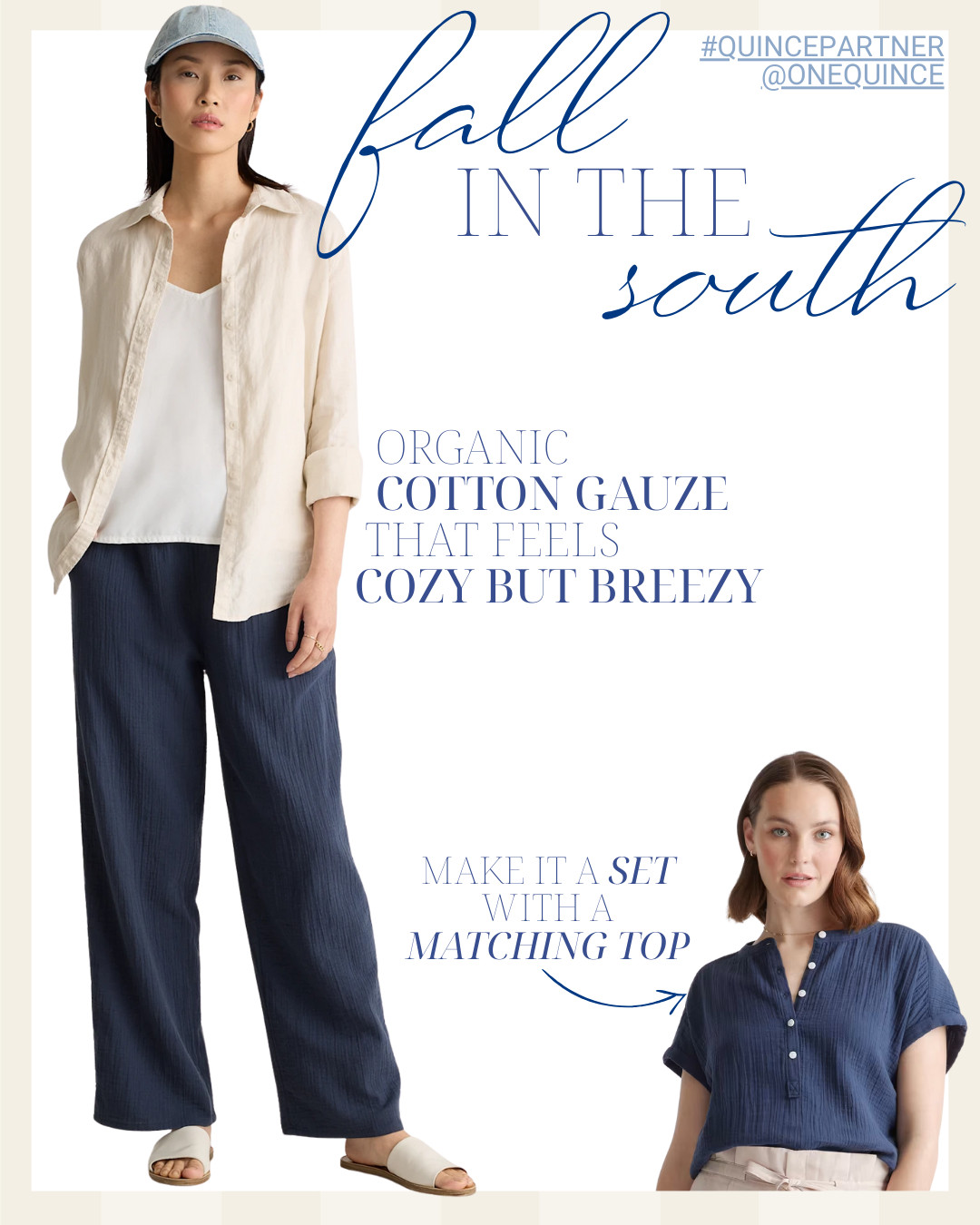 If fall in the South confuses your closet... this set gets it. Organic cotton gauze that feels like pajamas but looks like you tried. I’m wearing the set but mixing and matching too.
@onequince #quincepartner
#southernfallstyle | #easyoutfits | #cottongauze | #fallcapsule | #classicstyleedit | #properlyshopped
 

 #LTKFindsUnder50 #LTKStyleTip #LTKautumn