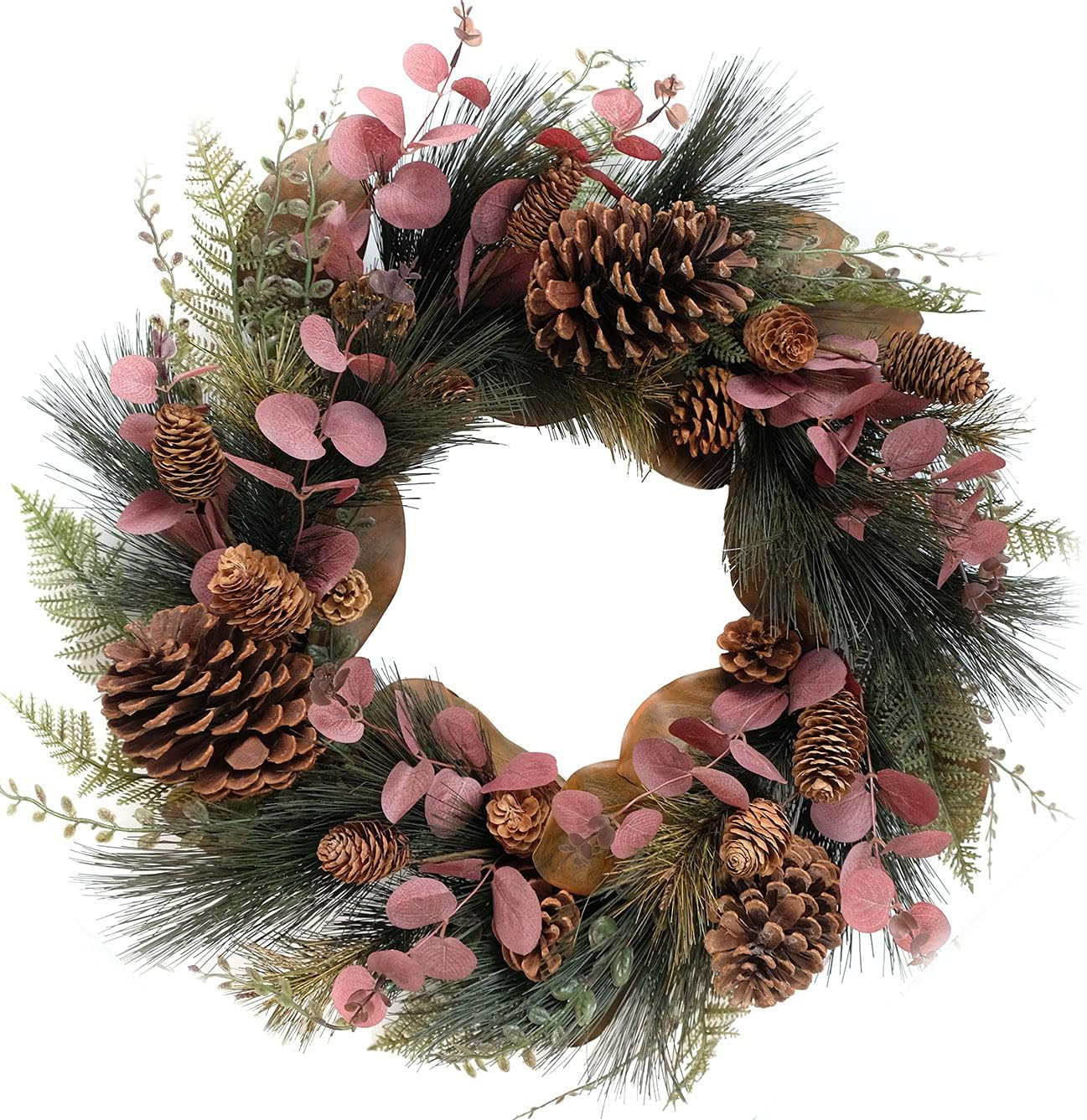 TEMPUS 20 inch Christmas Wreath Magnolia Leaves Red Eucalyptus Leaves with Pine Needle Pine Cone ... | Amazon (US)