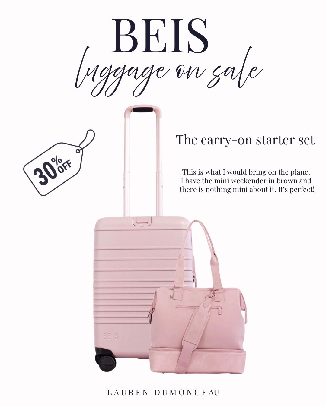 BEIS luggage on sale 30% off! I have the small carry on roller and the mini weekender in brown and I absolutely love them both. This colour RARELY goes on sale! 

BEIS luggage, luggage, travel must haves, travel essentials, pink luggage, overnight bag, road trip bag, packing essentials 



#LTKSaleAlert #LTKTravel