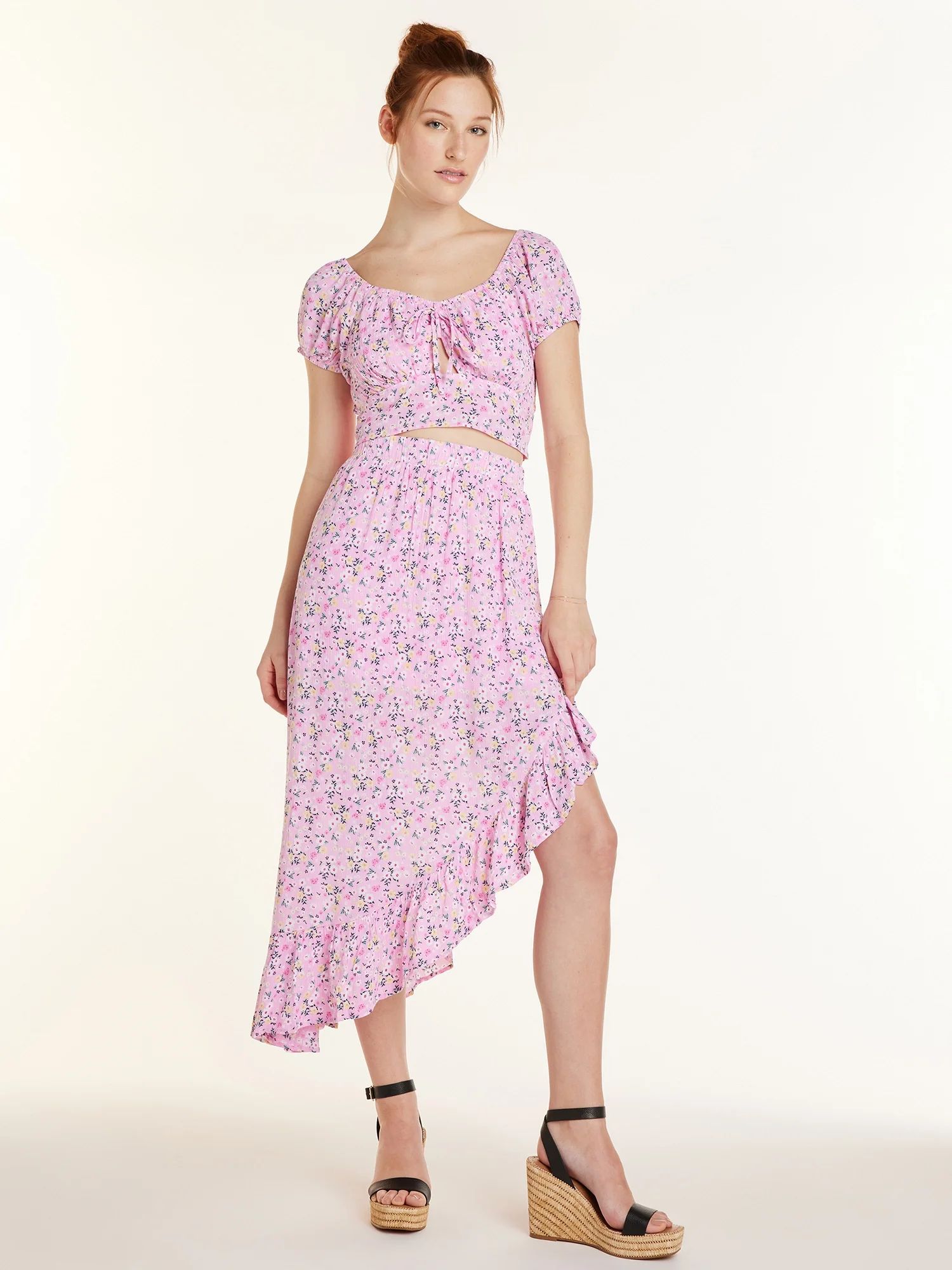 No Boundaries Juniors’ Floral Top and Skirt Set, 2-Piece, Sizes XS-XXXL | Walmart (US)