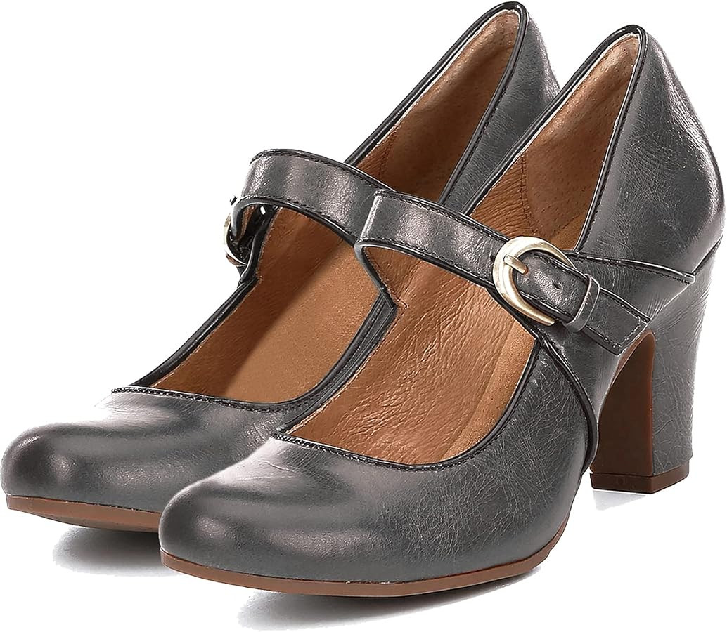 SHODENSE Women Vintage Chunky High Heel Mary Jane Shoes Round Closed Toe Ankle Strap Dress Sandal... | Amazon (US)