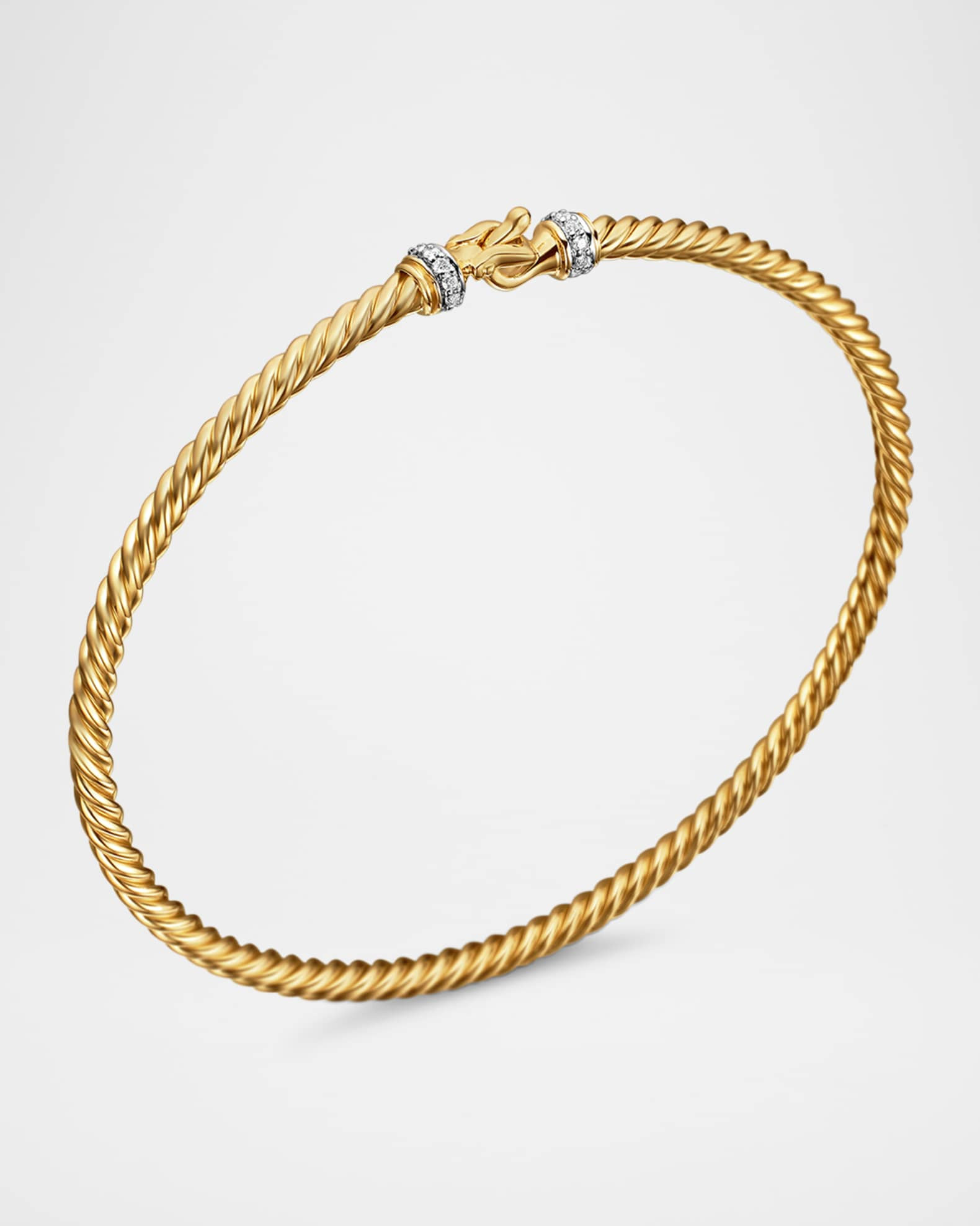 Cable Buckle Bracelet with Diamonds and 18K Gold, 2.6mm | Neiman Marcus