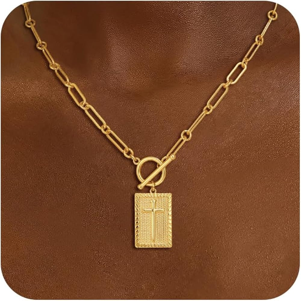 CHESKY Cross Necklace for Women Trendy, Dainty 14K Gold Plated Paperclip Charm Necklace for Women... | Amazon (US)
