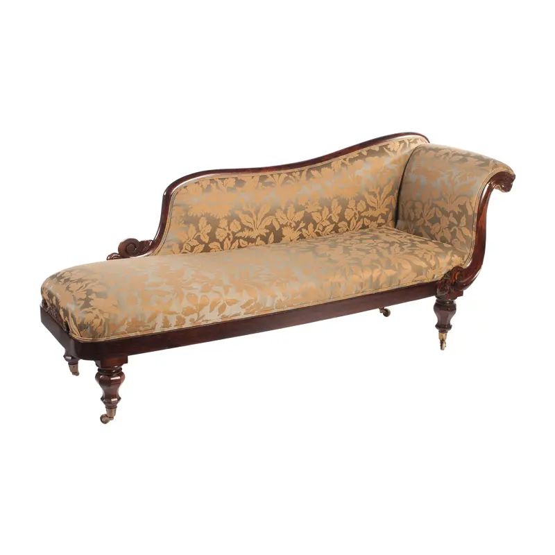 Antique Chaise Lounge in Fortuny Fabric | Chairish