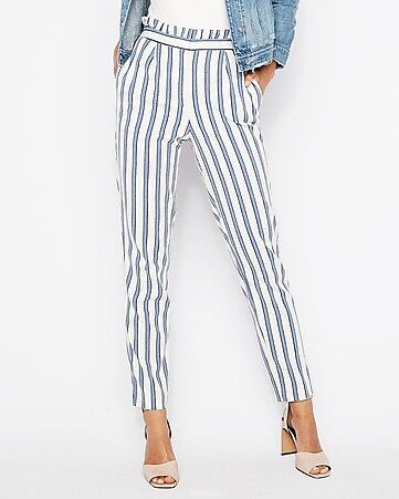 High Waisted Stripe Ruffle Ankle Dress Pant | Express