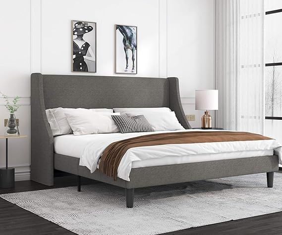 Amazon.com: Allewie King Size Modern Platform Bed Frame with Deluxe Wingback / Upholstered Bed Fr... | Amazon (US)