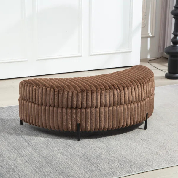 Upholstered Half Crescent Moon Storage Bench Large Ottoman | Wayfair North America