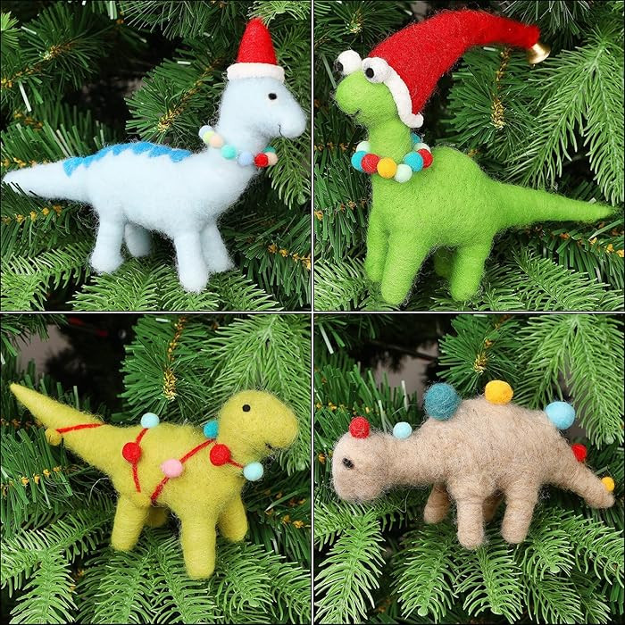 Juegoal Christmas Felt Dinosaur Ornaments Set of 4, Xmas Wool Hanging Decor, Animal Crafts Woodla... | Amazon (US)