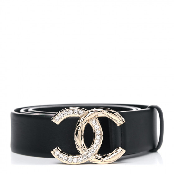 CHANEL Calfskin Crystal Glitter Quilted CC Belt 80 32 Black | FASHIONPHILE | Fashionphile
