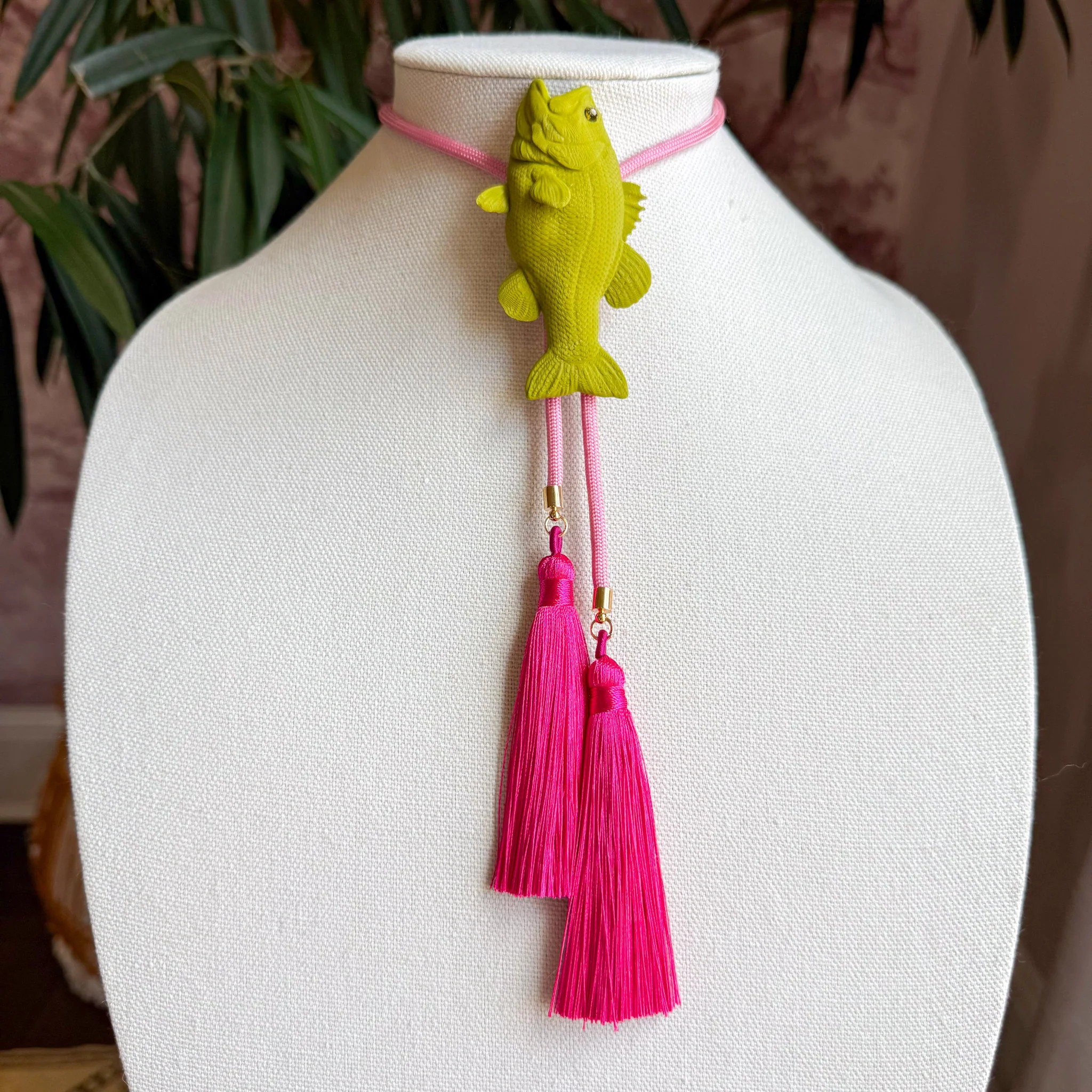 Fish Bolo Olive Green with Bubblegum Pink & Fuchsia | Rahya Jewelry Design