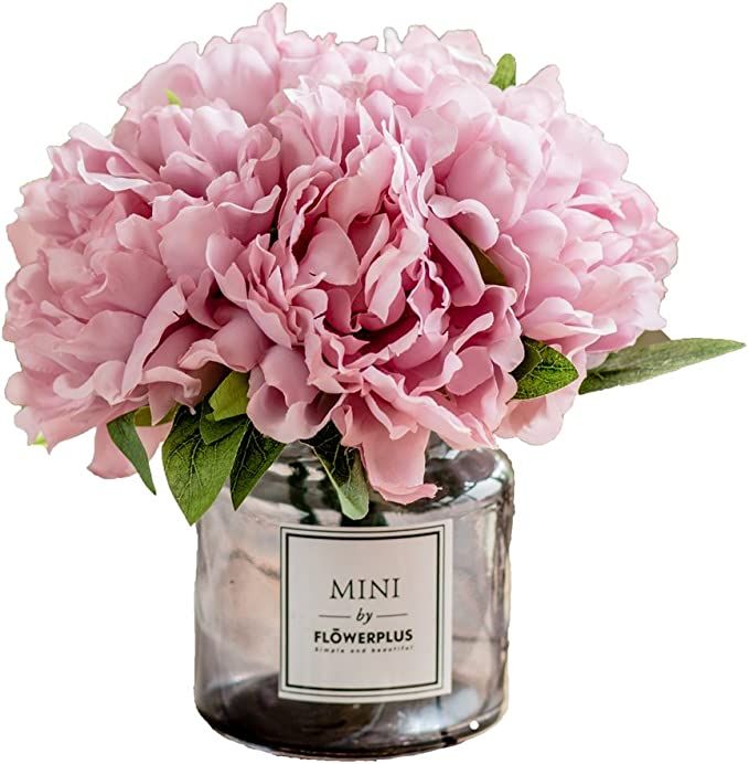 Billibobbi ,Artificial Flowers with Vase, Fake Peony Flowers in Gray Vase,Faux Flower Arrangement... | Amazon (US)