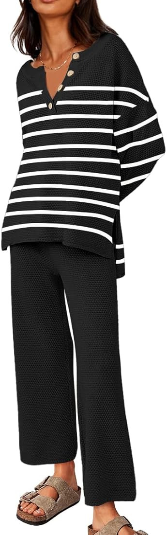 LILLUSORY Women's 2 Piece Trendy Outfits Oversized Slouchy Matching Sets Cozy Knit Sweatsuit Sets | Amazon (US)
