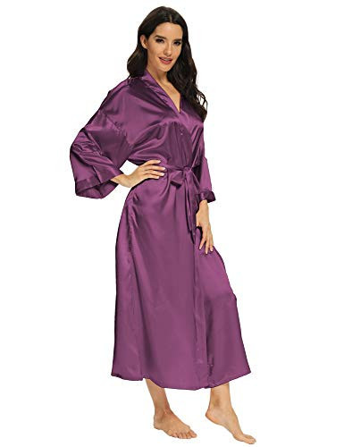 MizzGenio Women's Long Satin Robes Lightweight Long Silk Robes Full Lenth Sleepwear,Purple, S/M | Amazon (US)
